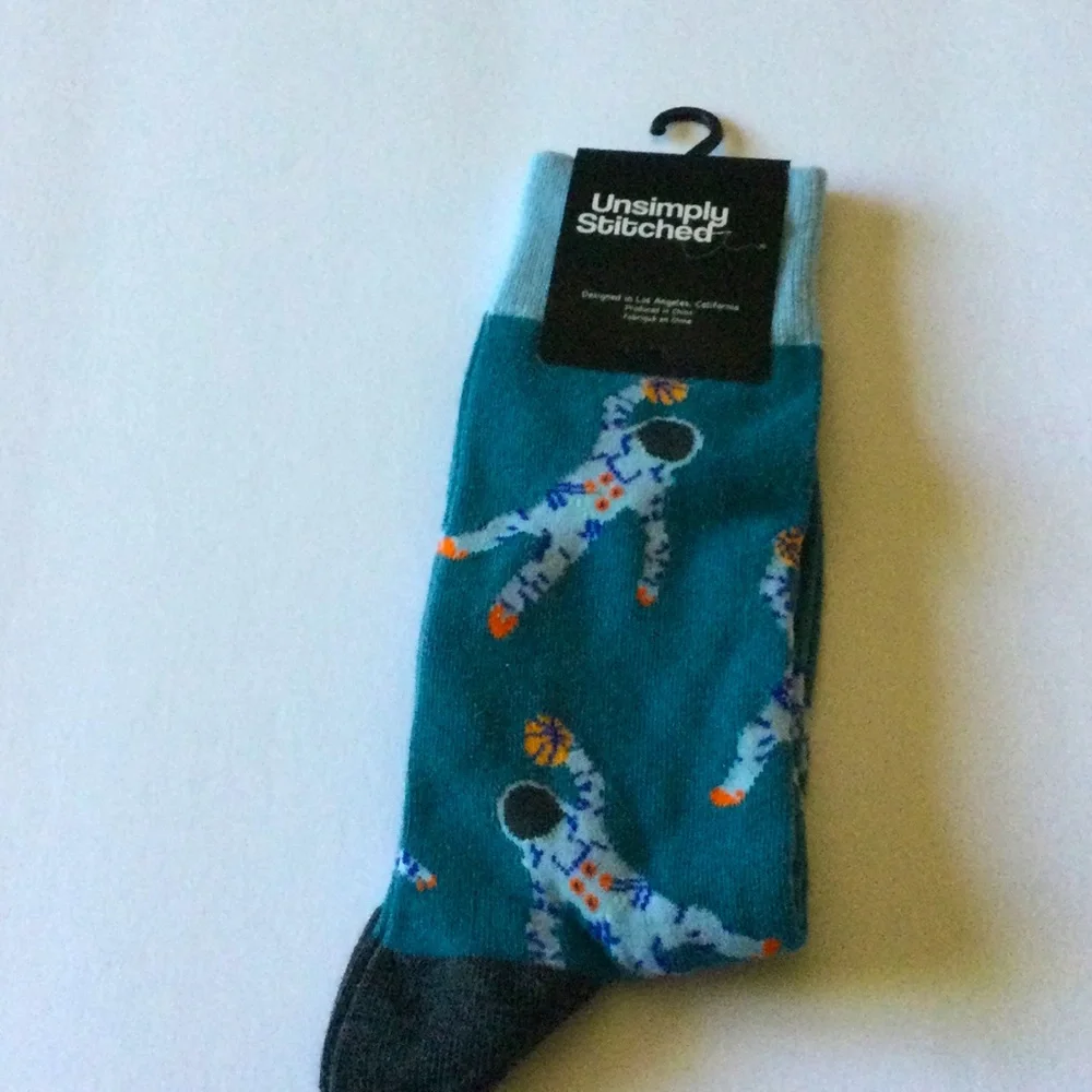 UNSIMPLY STITCHED MENS COTTON SOCKS ALL-STAR ASTRONAUT PRINT TEAL OS NWT
